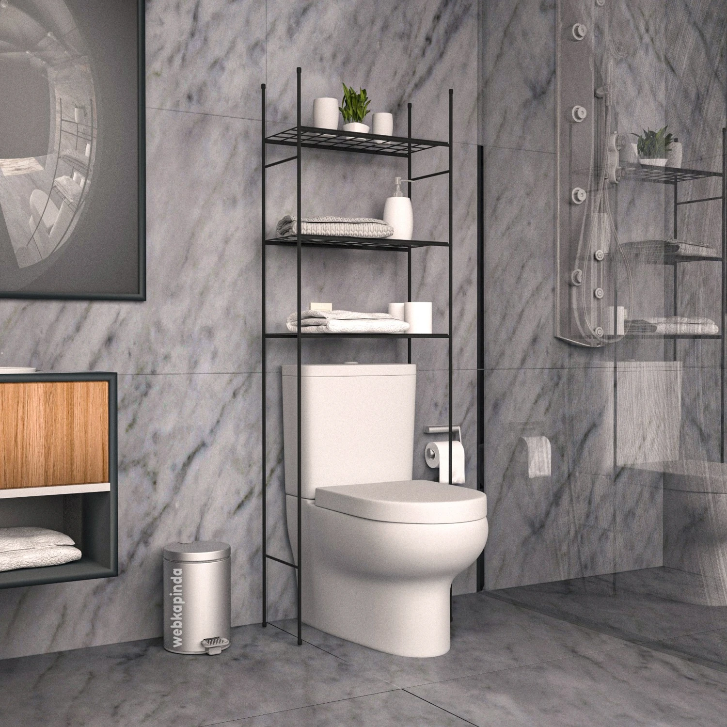 Defolu Klozet Ustu Banyo Duzenleyici Rafli Dekoratif Banyo Dolabi Havluluk 1