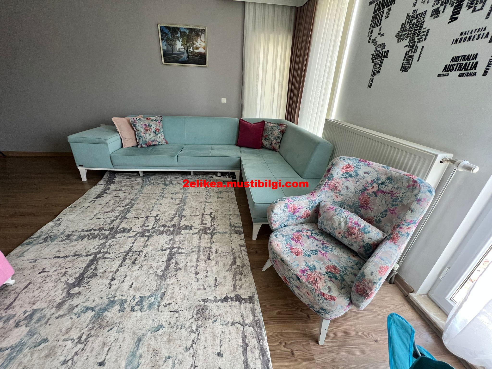 Turkuaz renginde köşe koltuk takımı ucuz öğrenci işi
