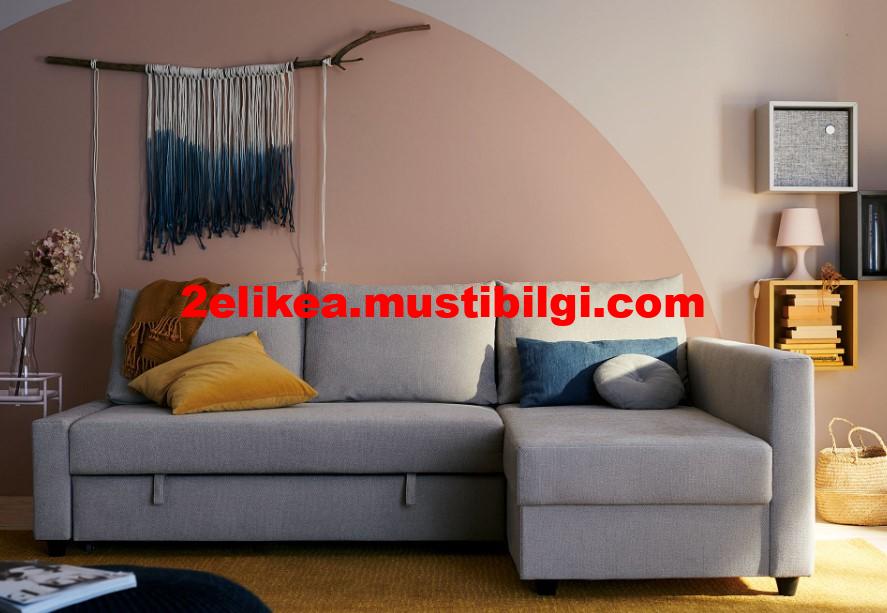 2.el FRIHETEN hyllie bej bazalı yataklı köşe koltuk kanepe
